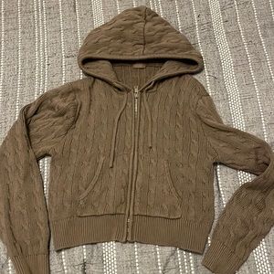 Brandy Melville Knit Cropped Zip Up Hoodie